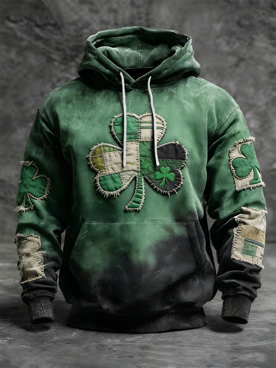 Retro St. Patrick's Day Clover Patchwork w trudnej sytuacji Casual Bluza z kapturem