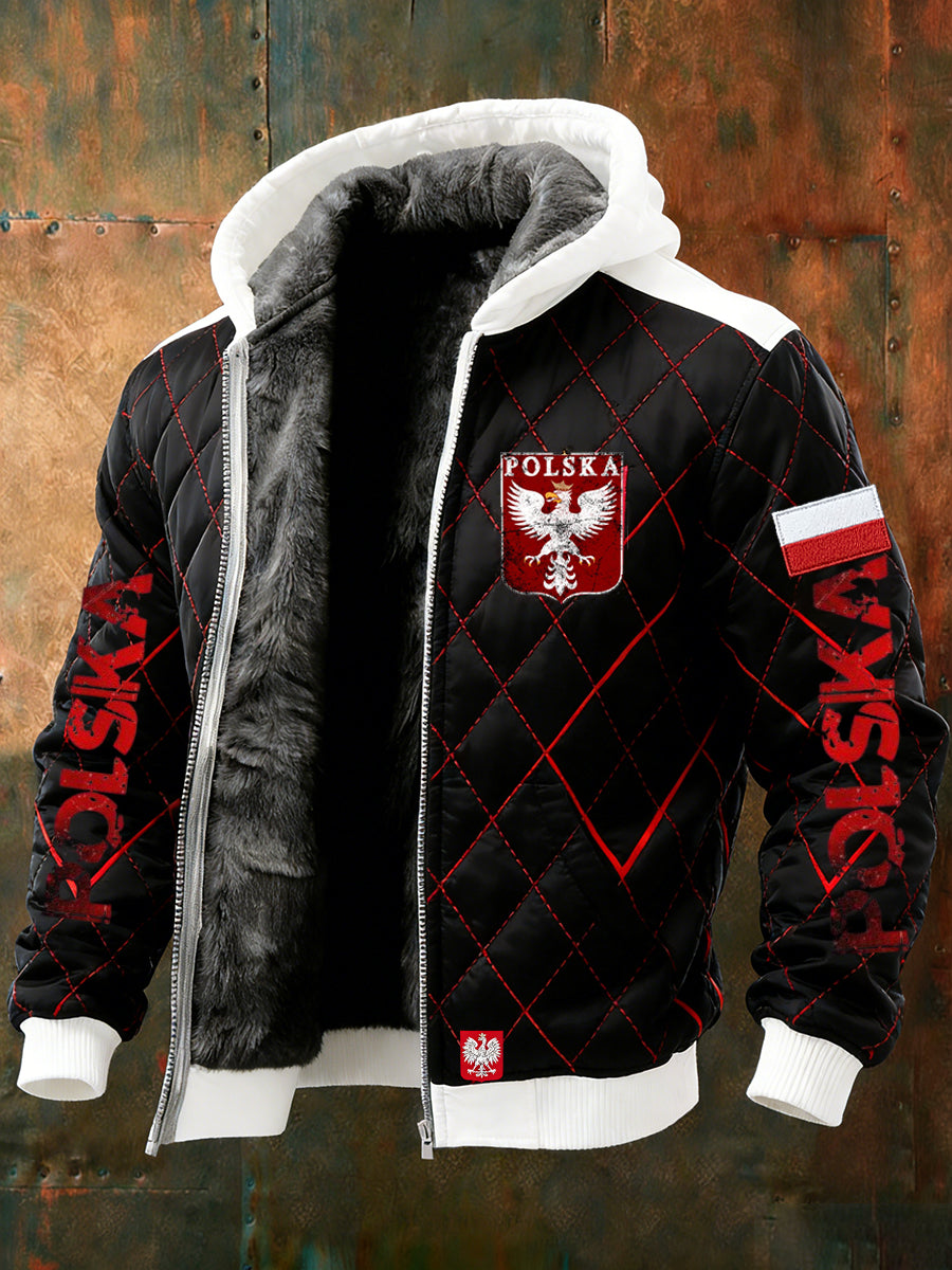 Męska bluza z kapturem w stylu retro abstrakcyjna z nadrukiem polarowym