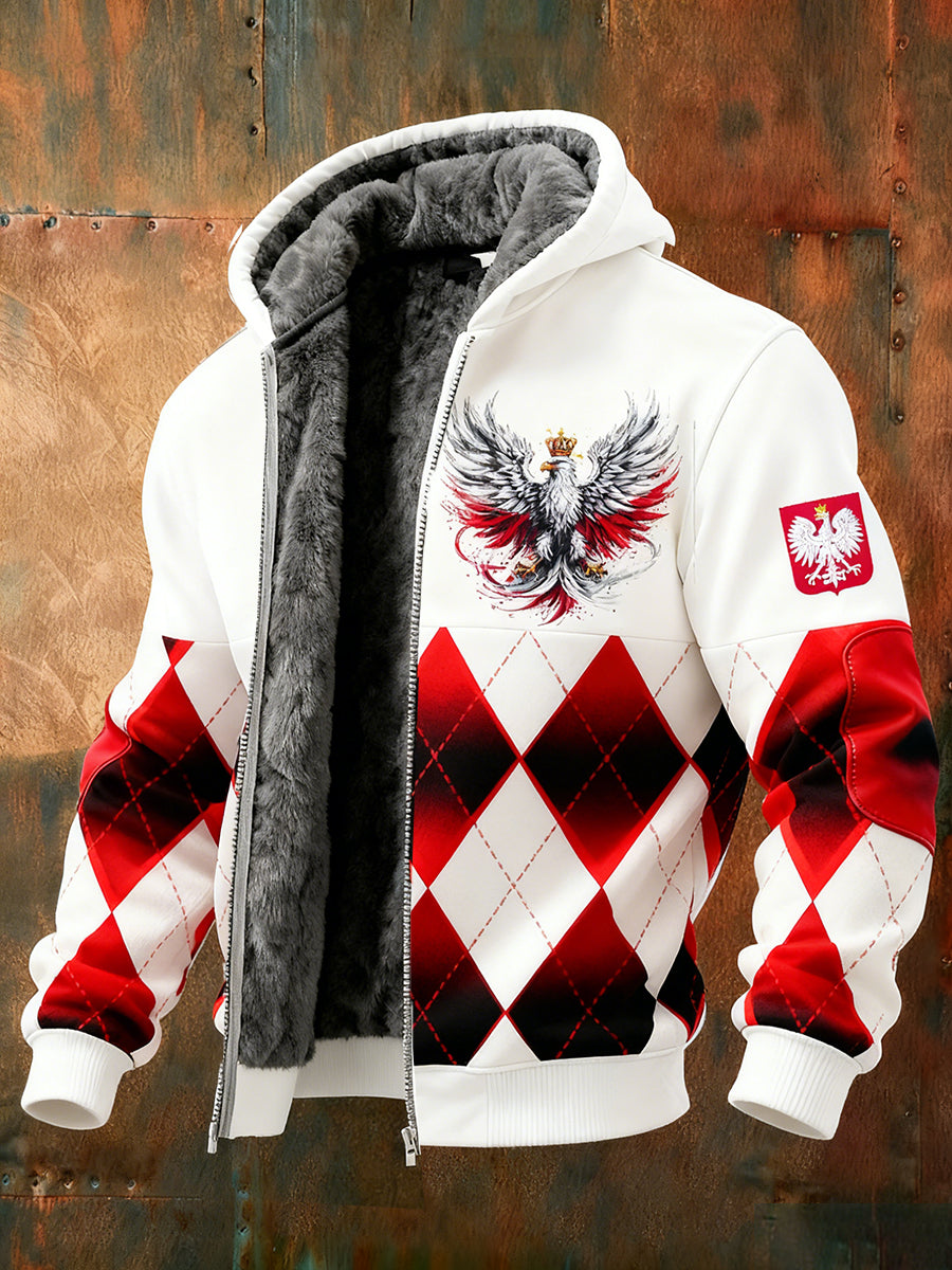 Męska bluza z kapturem w stylu retro abstrakcyjna z nadrukiem polarowym
