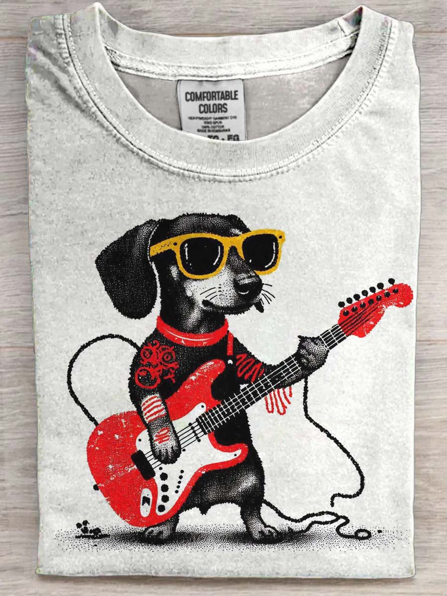 Gitarzysta Jamnik Print Casual Koszulka z krótkim rękawem