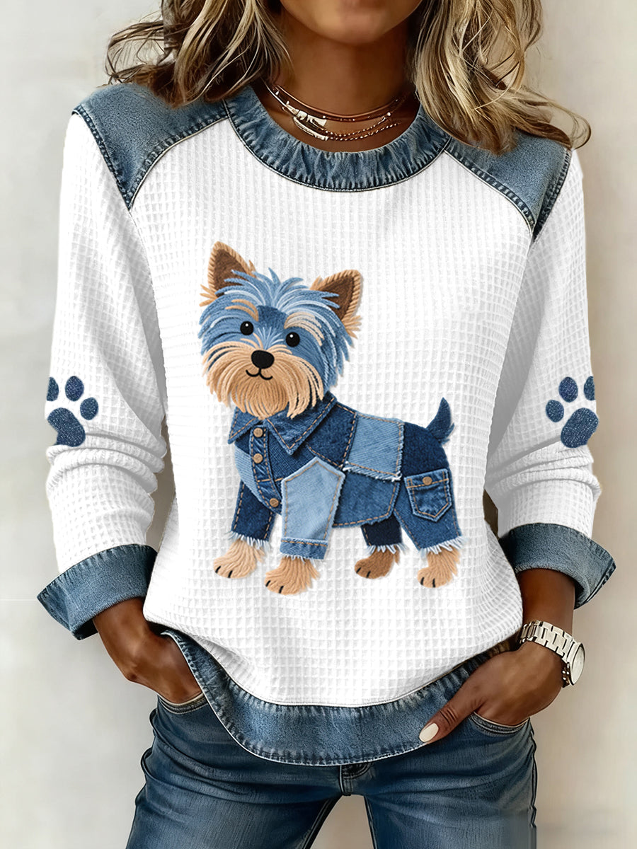 Damska urocza bluza waflowa z motywem Yorkshire Terrier