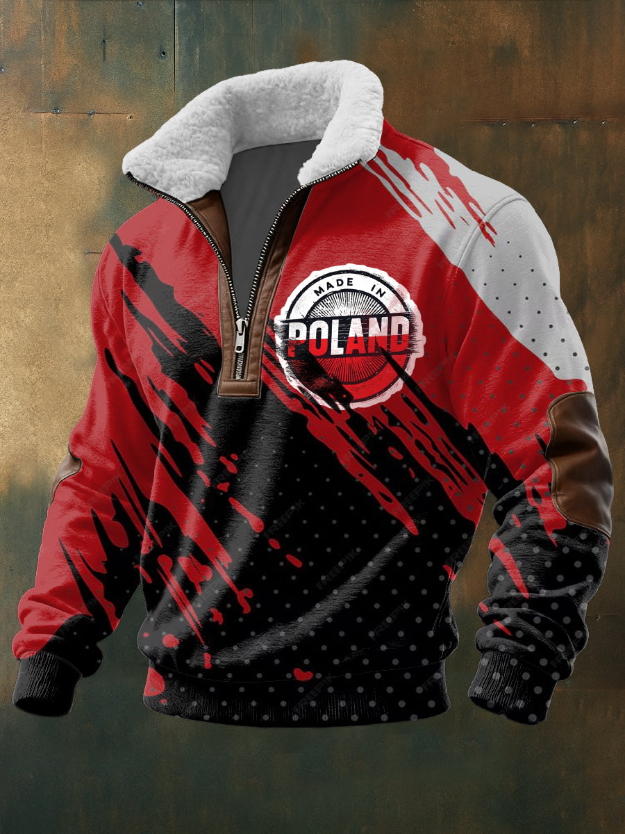 Męska Odruszna Czerwono-Czarna Polska "Made In" Splatter Bluza z kapturem