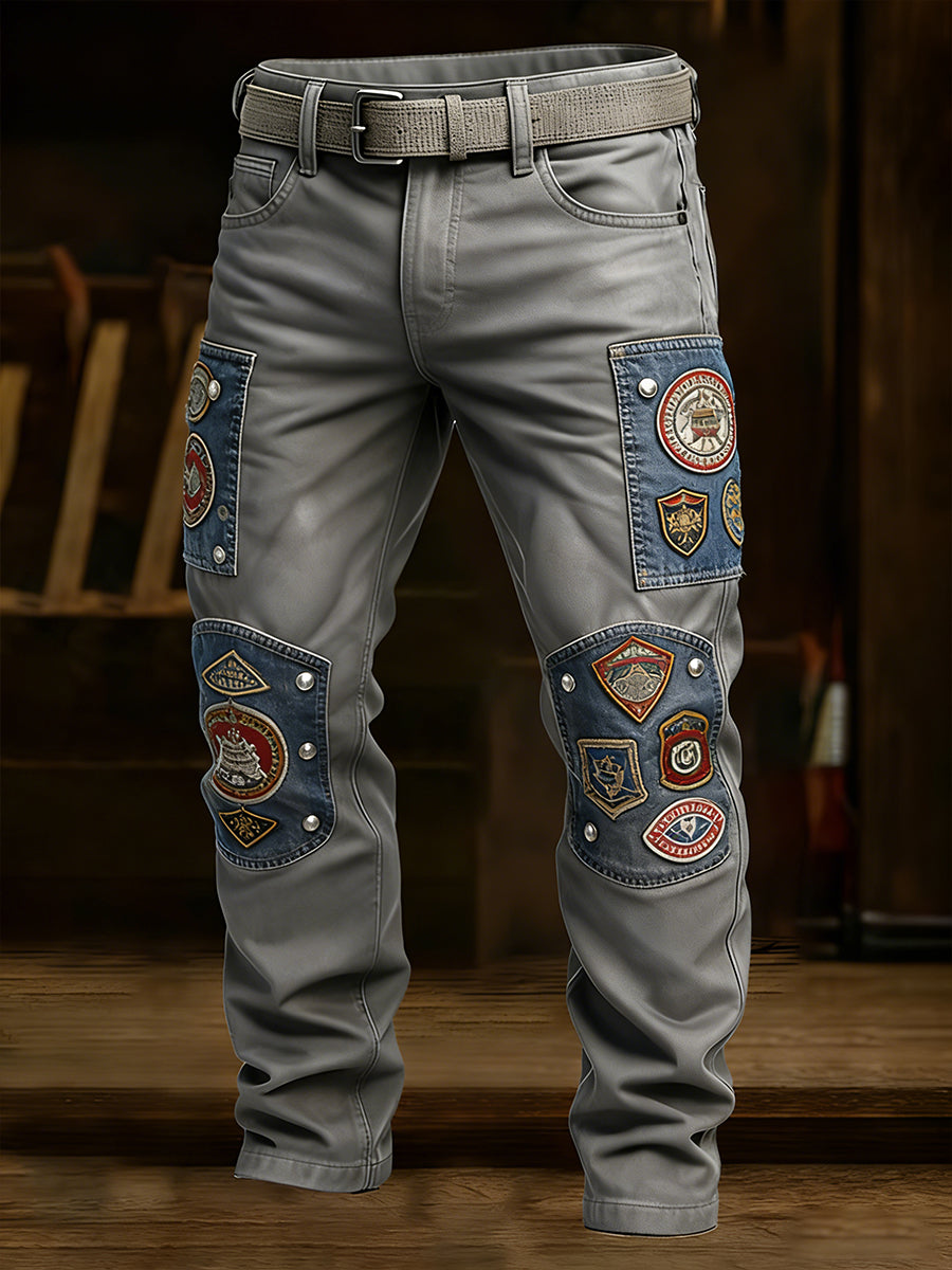 Męskie spodnie robocze retro styl biznesowy na co dzień