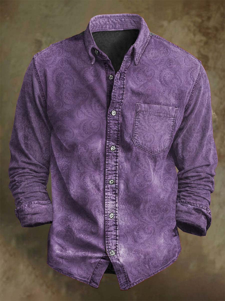 Retro Paisley print casualowa koszula z długim rękawem