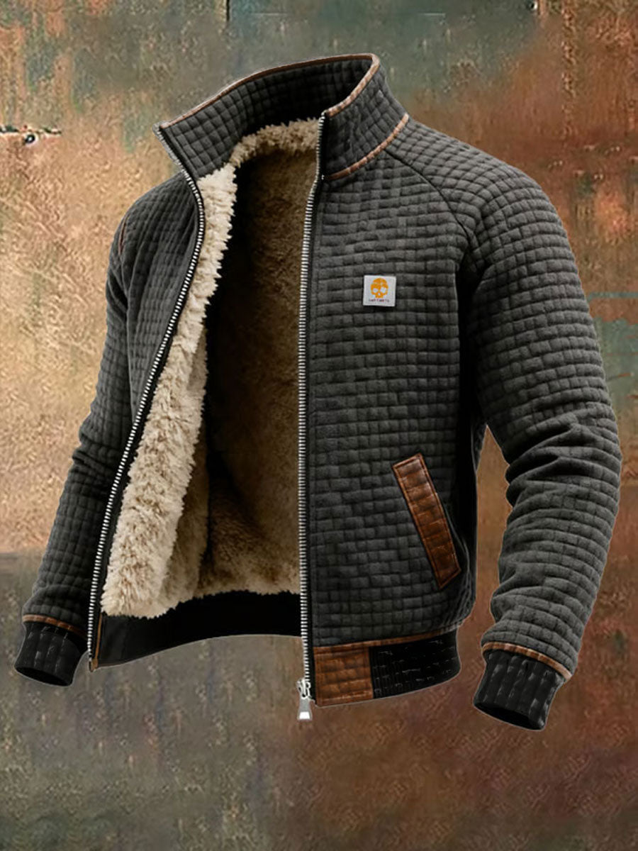 Męska teksturowana ciepła kurtka outdoorowa z wieloma kieszeniami w stylu retro
