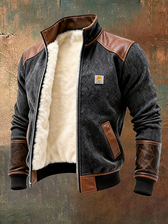Męska teksturowana ciepła kurtka outdoorowa z wieloma kieszeniami w stylu retro
