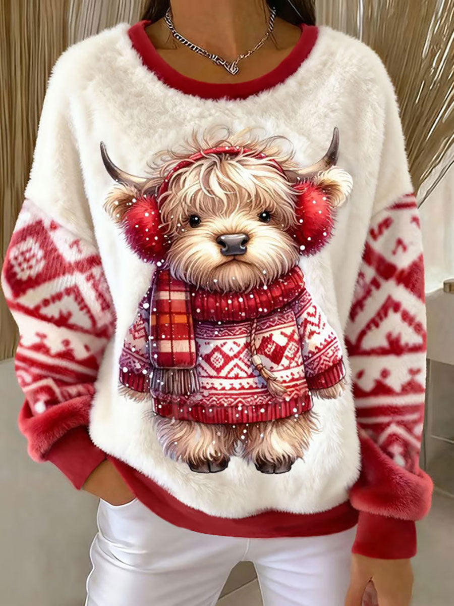 Damska flanelowa bluza z motywem zwierzęcym Highland Cow Art Print