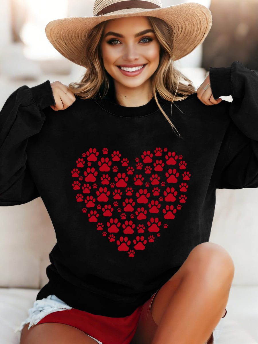 Damska paw heart print walentynkowa dorywcza bluza