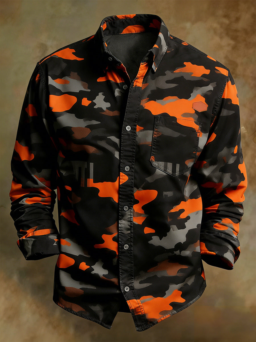 Męska wygodna koszula z długim rękawem Retro Art Print Business