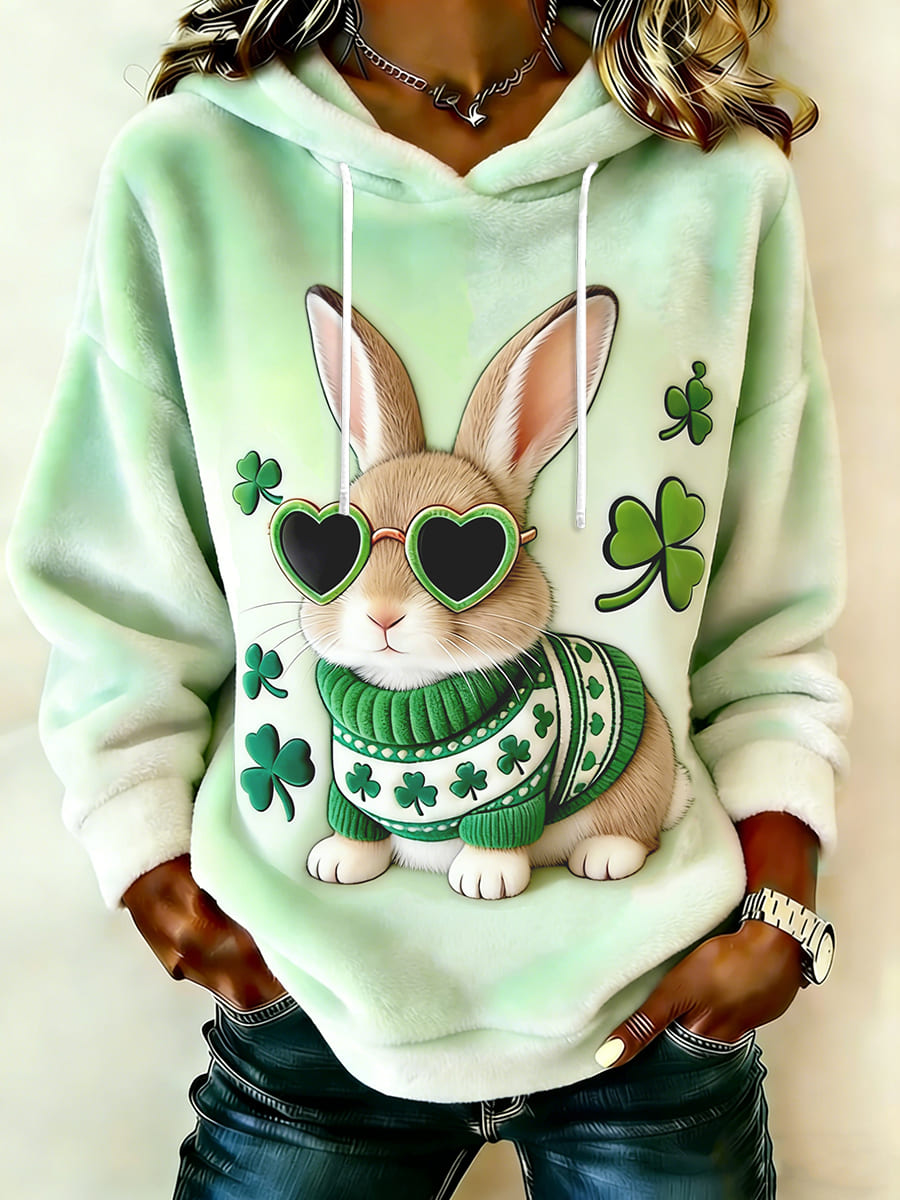 Damska flanelowa bluza z kapturem z nadrukiem Lucky Animal