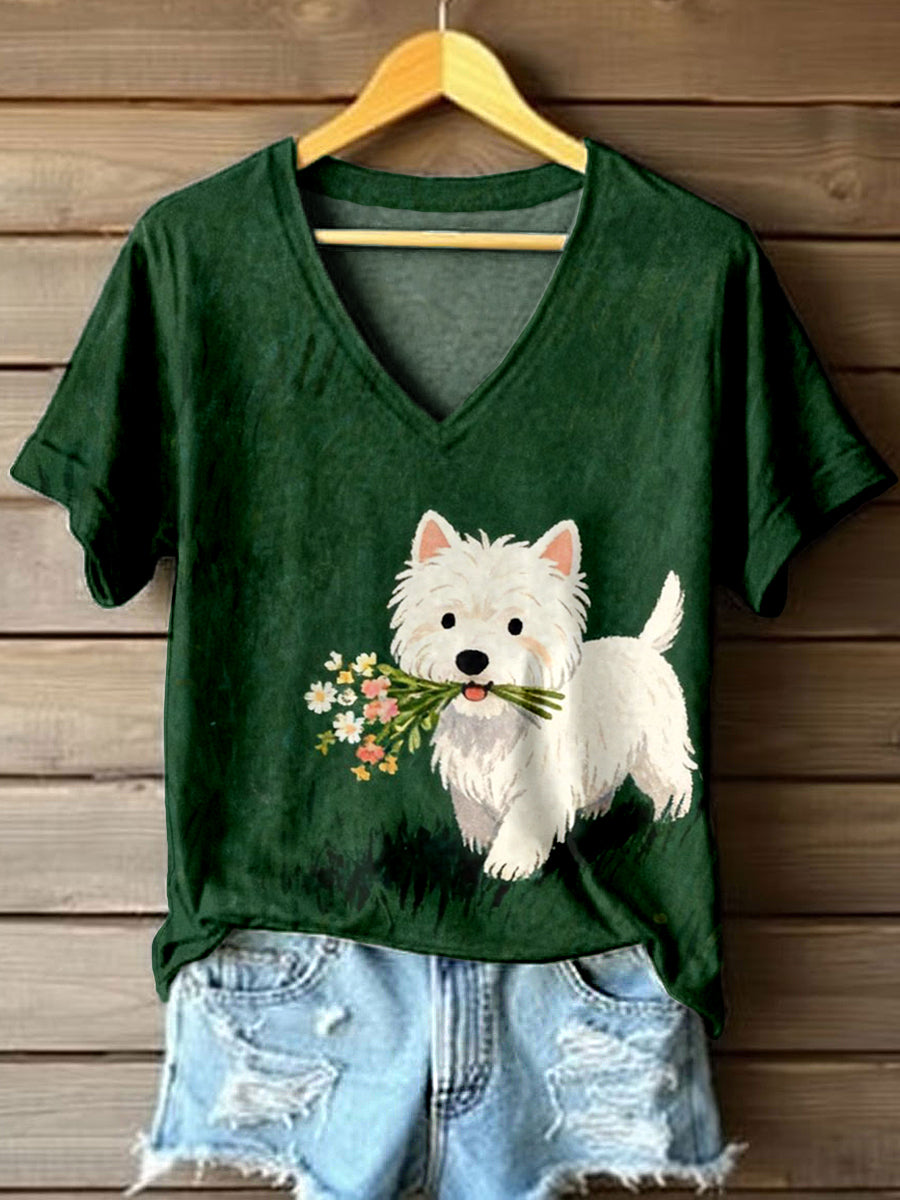 Damska śliczna koszulka z dekoltem w szpic West Highland White Terrier Art Print