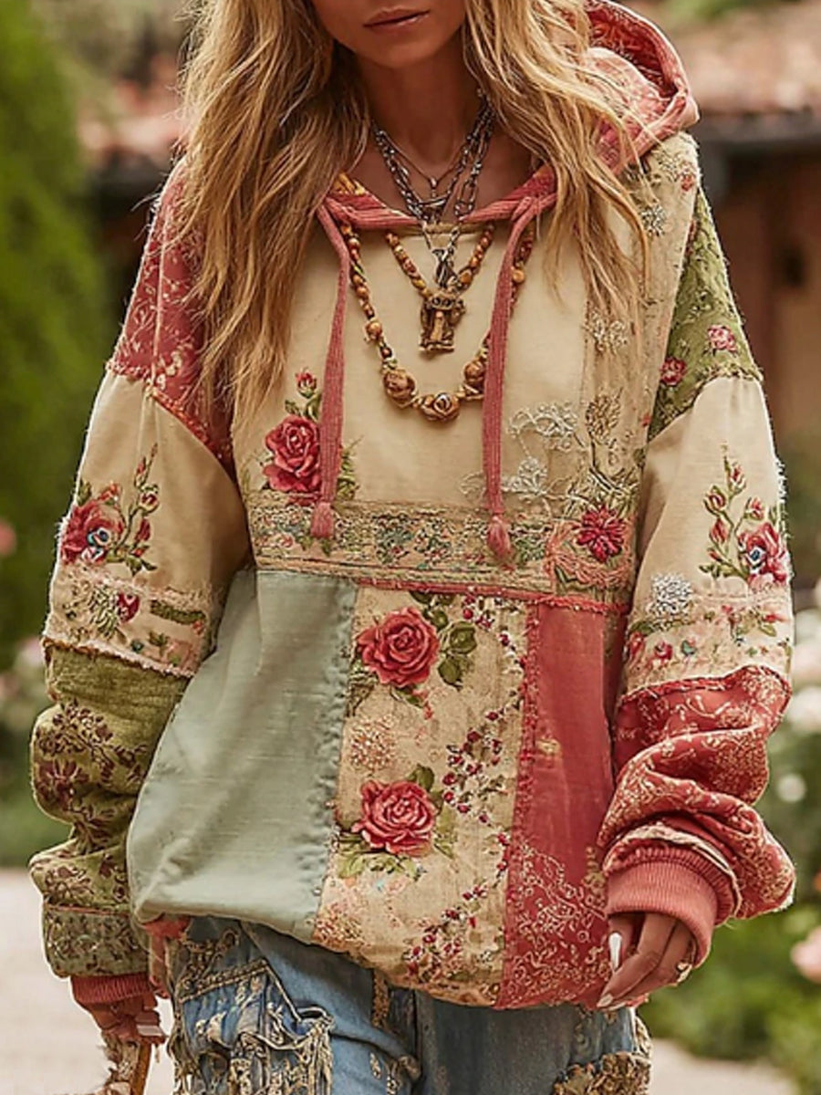 Damska bluza z kapturem z kapturem z patchworkiem na raka piersi