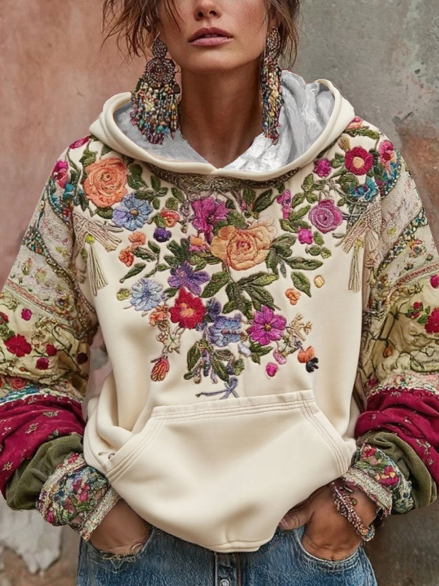 Damska bluza z kapturem z kapturem Świadomość raka piersi w stylu kwiatowym