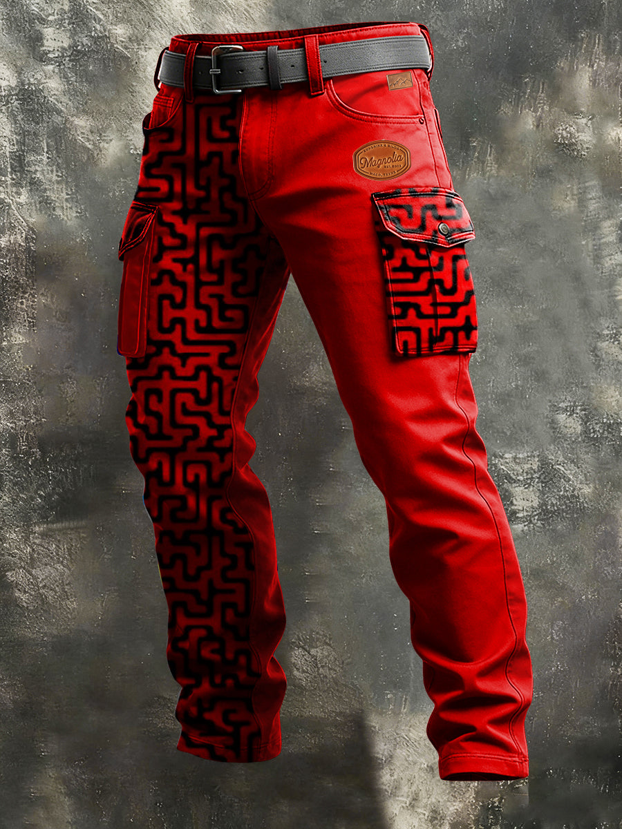 Męskie spodnie robocze w stylu biznesowym z nadrukiem Retro Art na co dzień