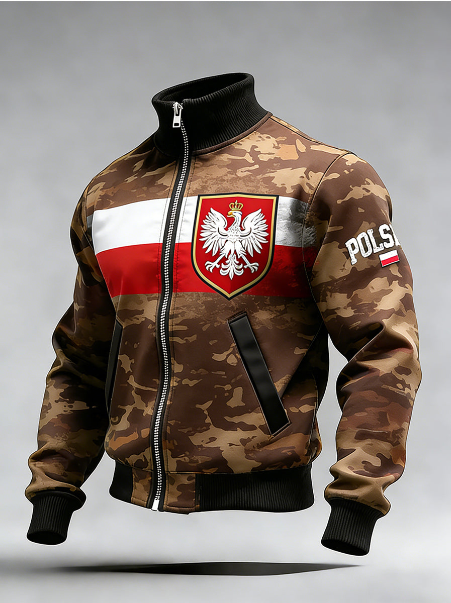 Męski Vintage Polski Art Print Casual I Wygodna Kurtka