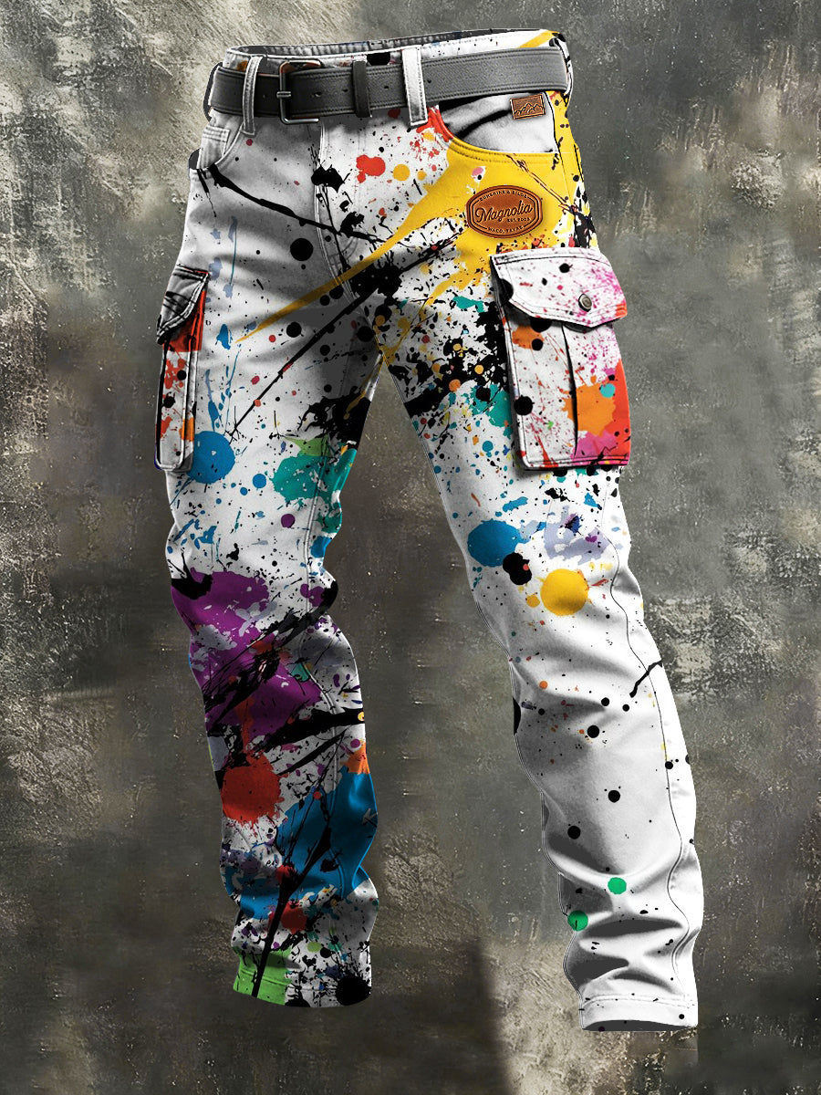 Męskie spodnie robocze w stylu vintage z nadrukiem w sprayu Retro Art na co dzień