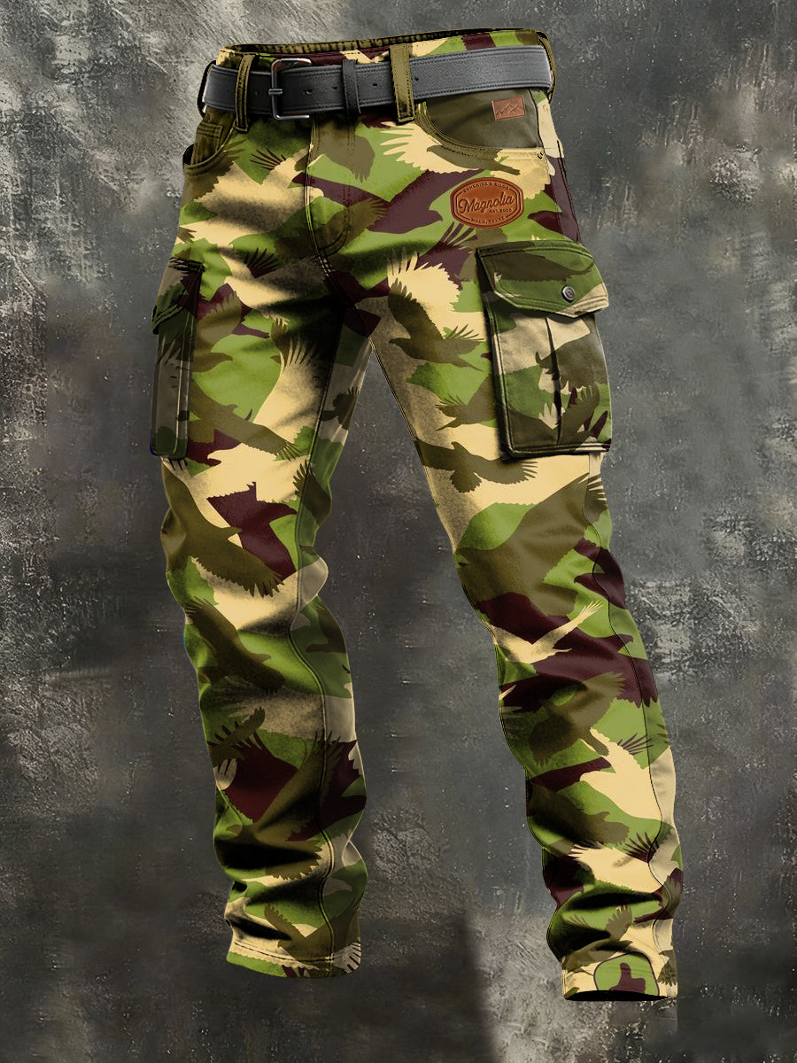 Męskie Vintage Biznesowy Kamuflaż Nadruk Retro Art Casual Spodnie Robocze