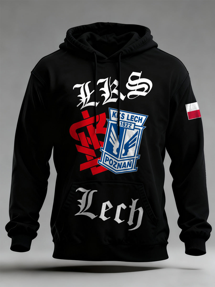 Męska polska bluza z kapturem z dopingującym nadrukiem Lech Poznań