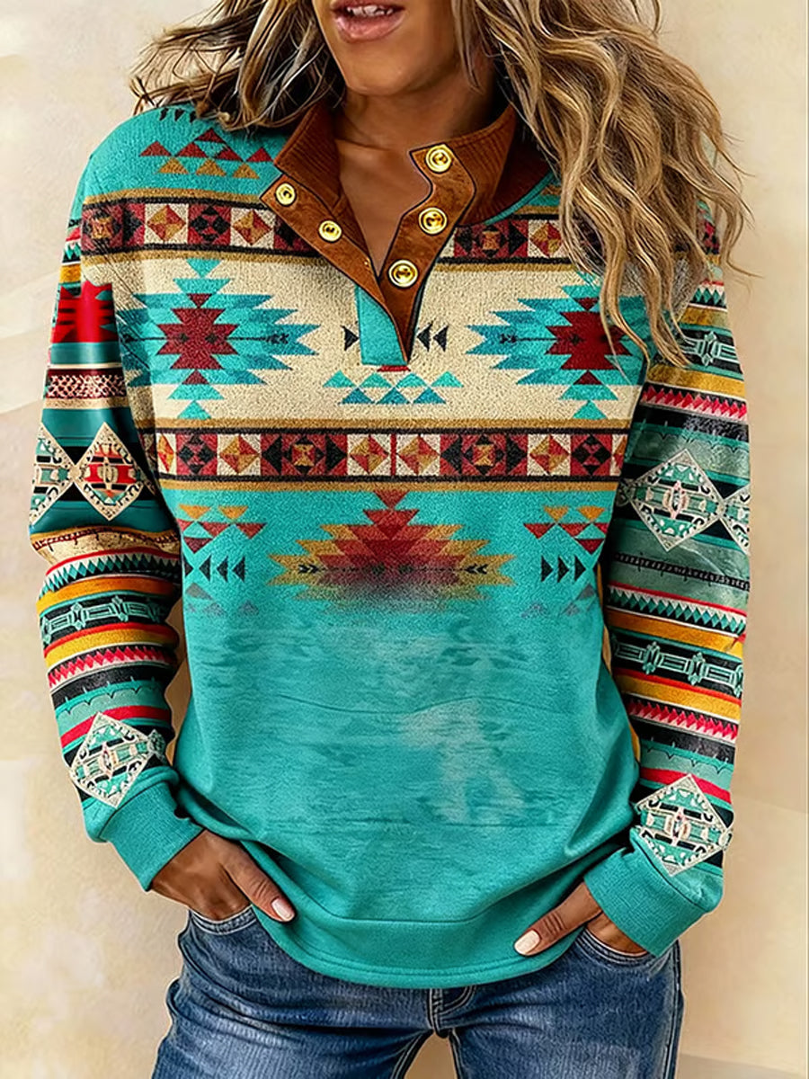 Damska bluza w stylu vintage zachodni etniczny aztecki wzór na co dzień