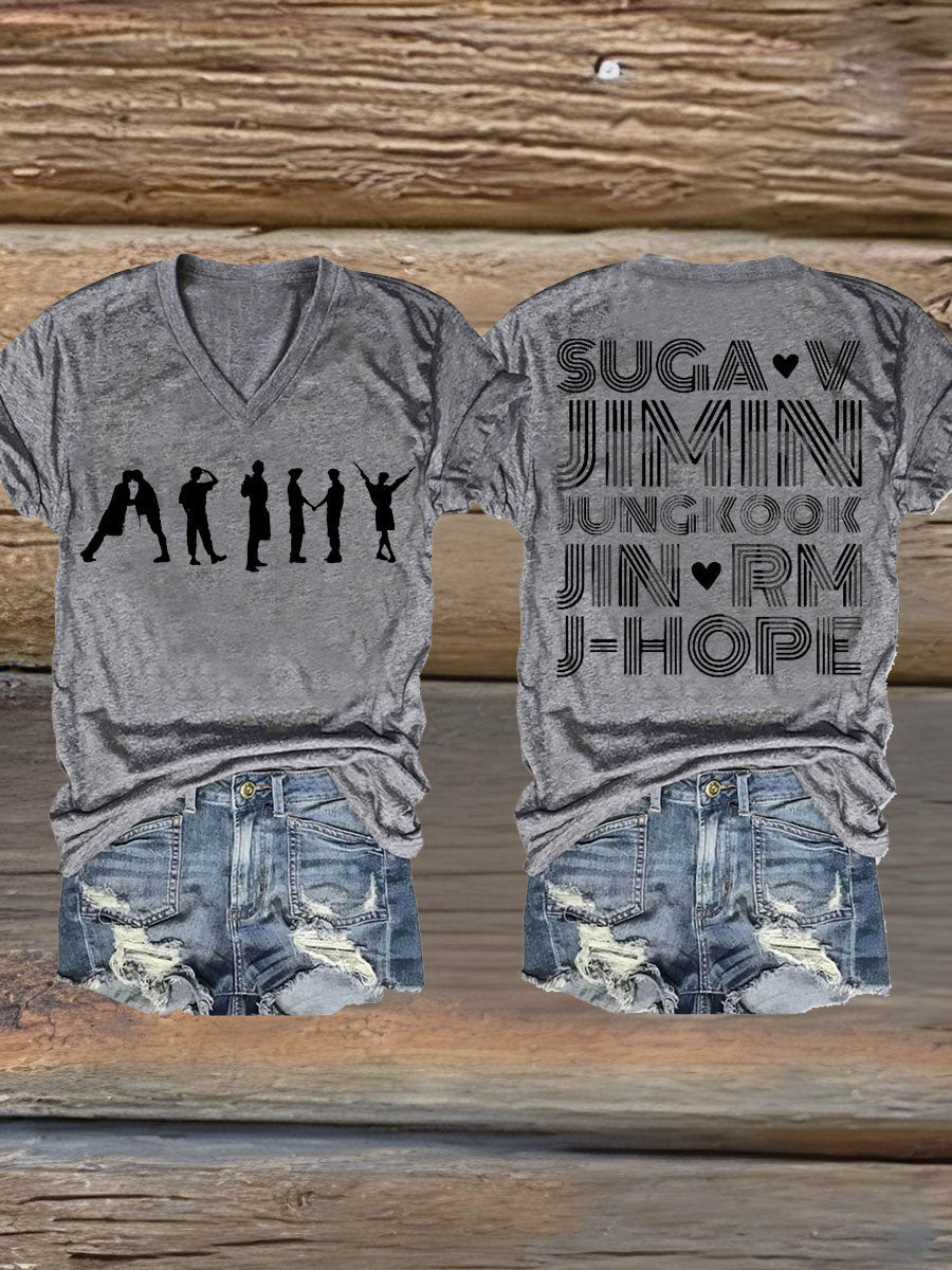 Damskie miłośnicy BTS z nadrukiem Iron On Krótki rękaw T-Shirt