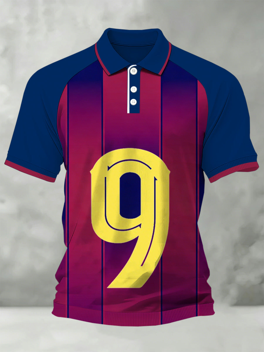 Męska hiszpańska Barcelona Piłka nożna Robert Lewandowski Supporter Print Koszulka polo