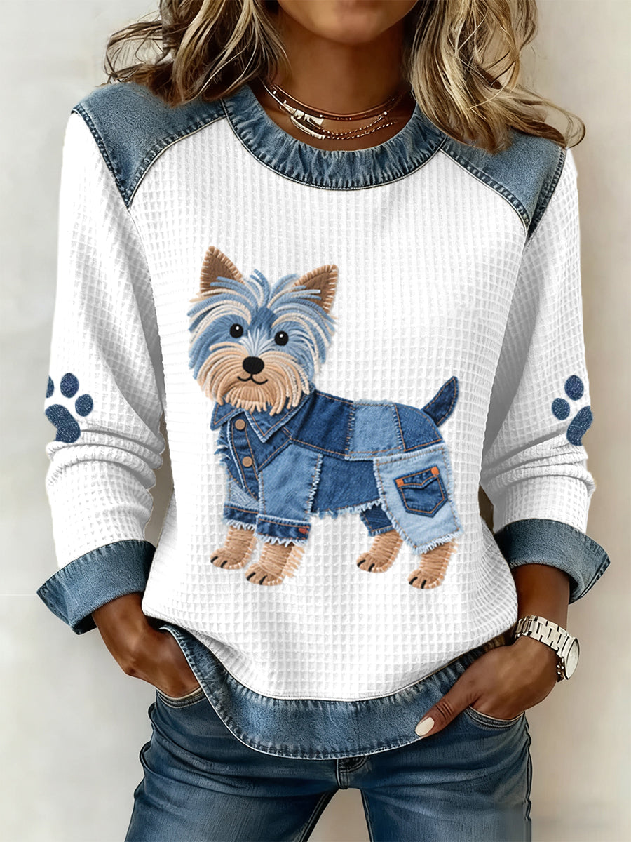 Damska urocza bluza z waflowym wzorem Yorkshire Terrier Dog