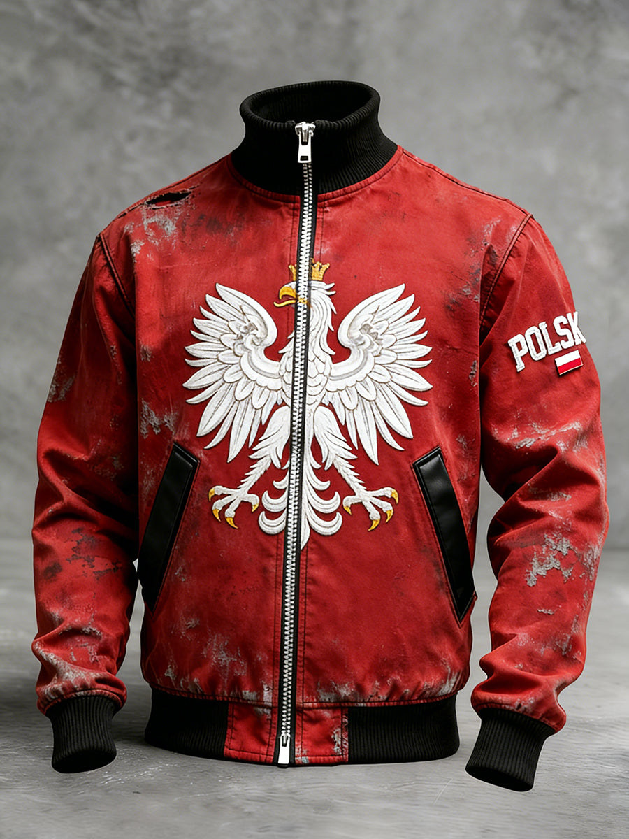 Męski Vintage Polski Art Print Casual I Wygodna Kurtka