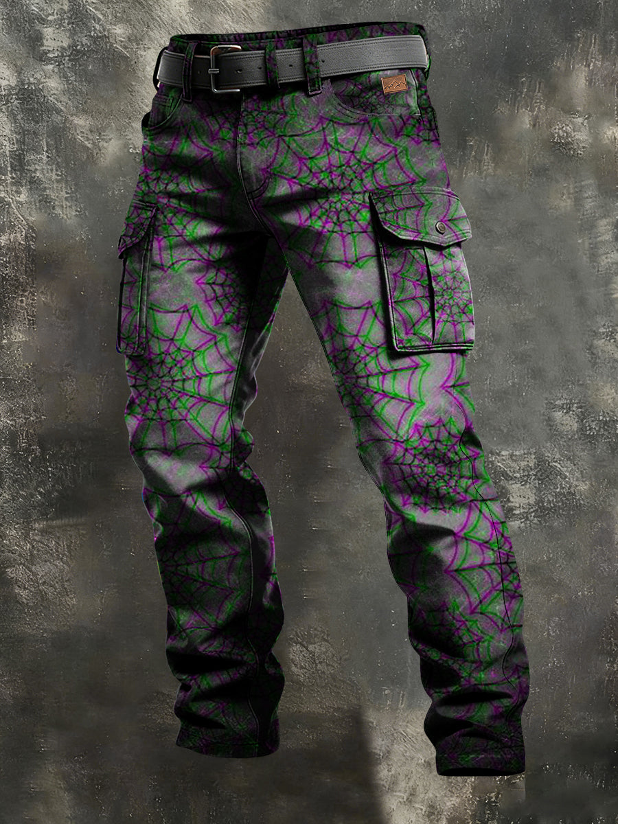 Męskie Retro Wakacje Biznesowe Psychedelic Spider Web Art Nadruk Spodnie Odzież robocza