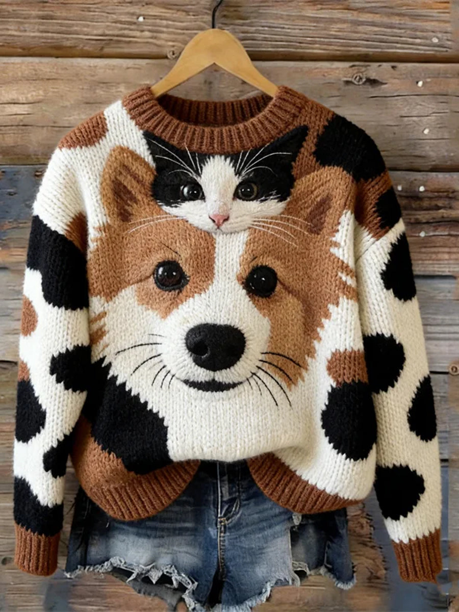 Damski Corgi pies i kot Najlepsi przyjaciele Przytulny sweter