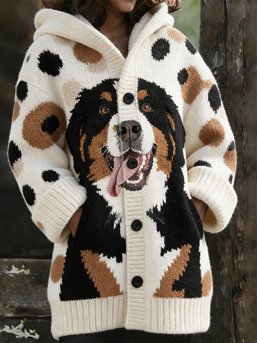 Damski sweter retro słodki szczeniak wzór