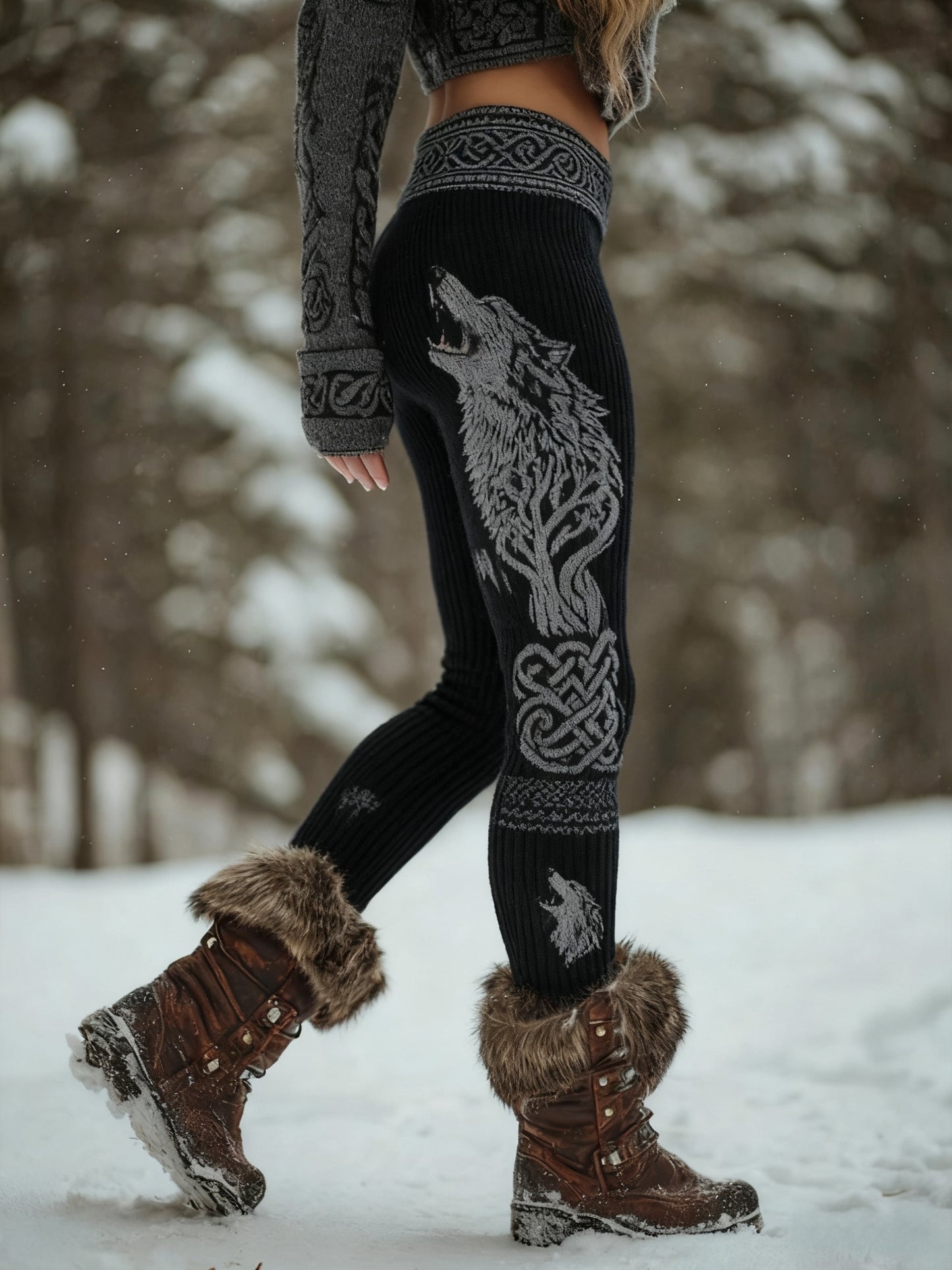 Damskie Viking Wolf Celtic Knot Drzewo Życia Gradient Sportowe Stretch Legginsy