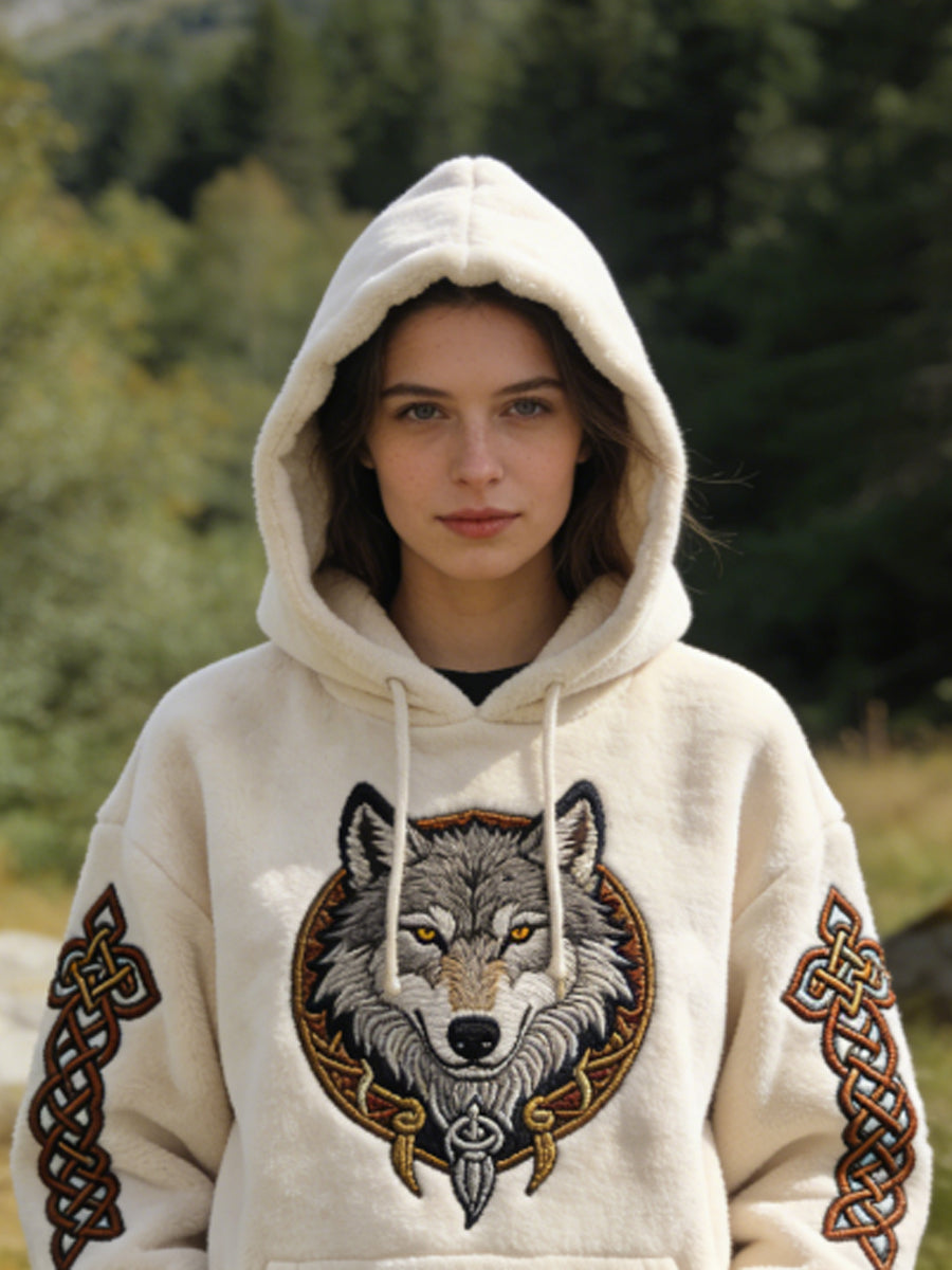 Damska Flanelowa bluza z kapturem w stylu celtyckiego wilka