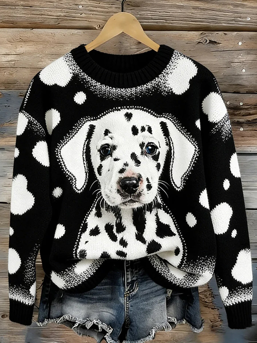 Damski sweter w stylu vintage z nadrukiem zwierzęcym Comfort