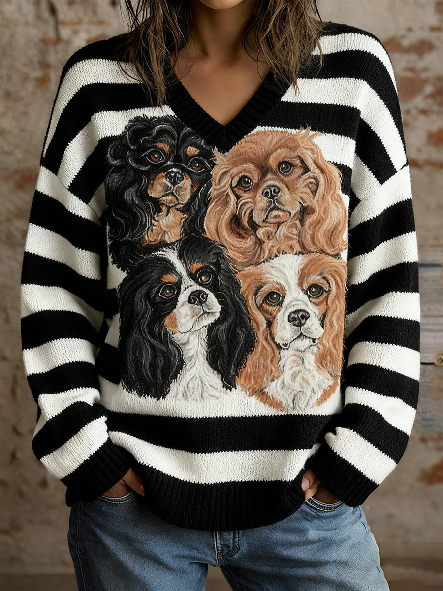 Damski sweter w stylu vintage z nadrukiem zwierzęcym Comfort