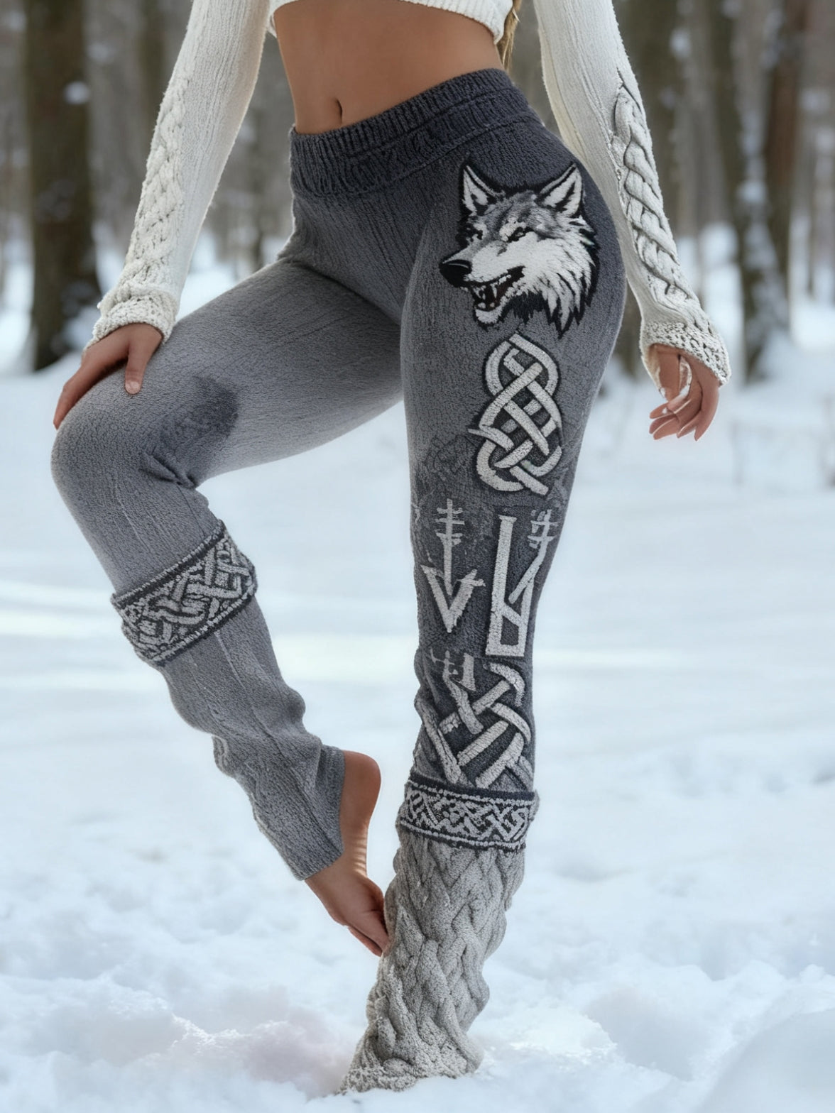Damskie Retro Viking Wolf Celtic Knot Vigvir Rune Gradient Sportowe Legginsy Stretch