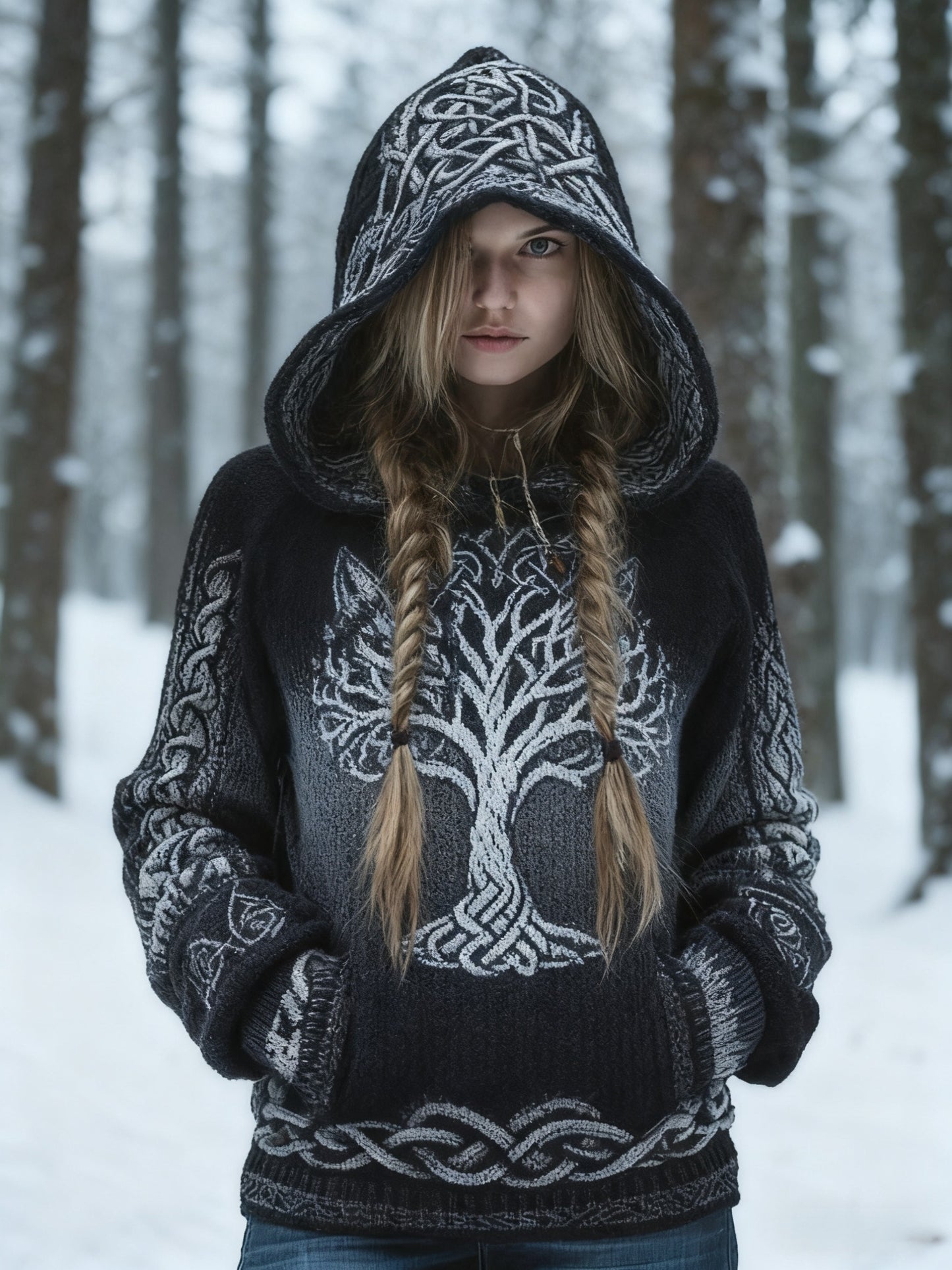 Retro Celtic Knot Drzewo Życia Gradient Nadruk Bluza z kapturem