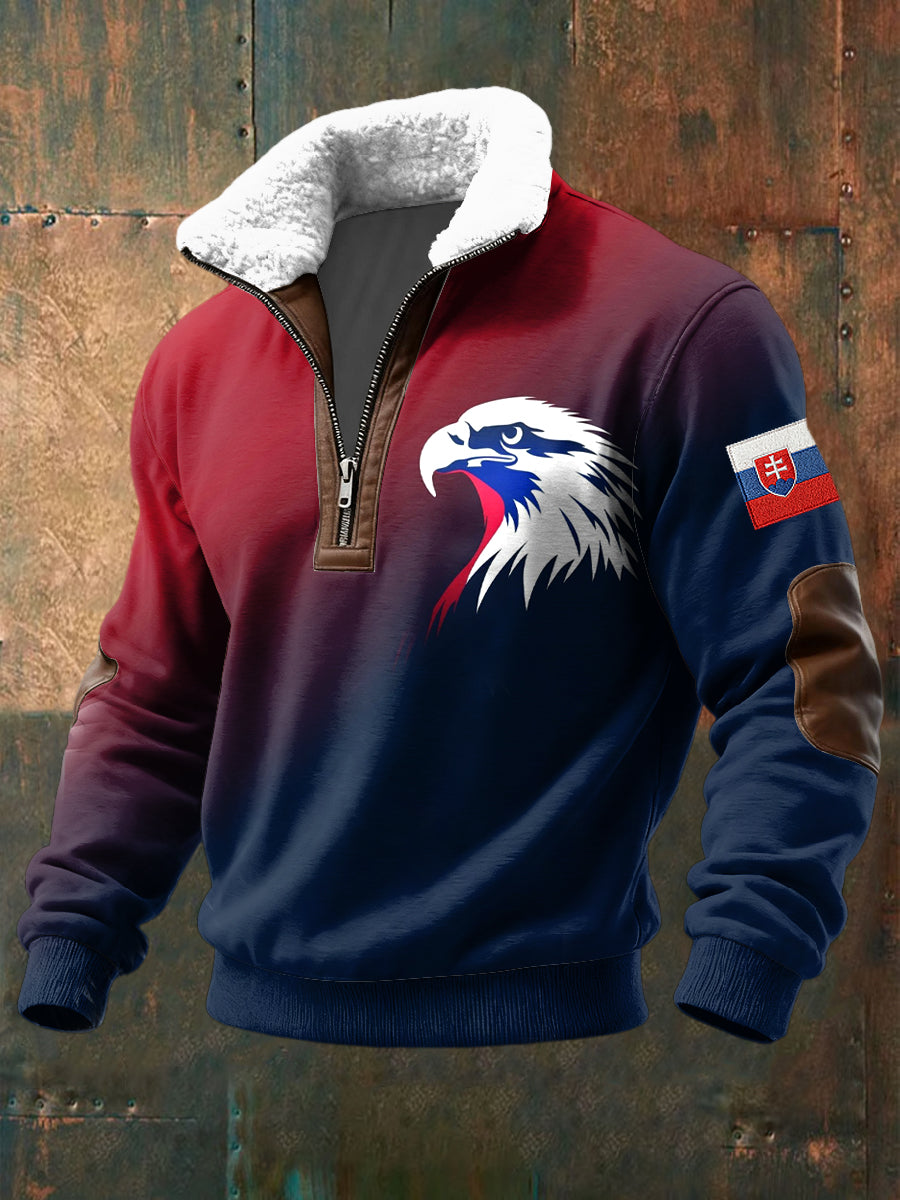 Sweter z kołnierzem retro słowacki orzeł z lambswool