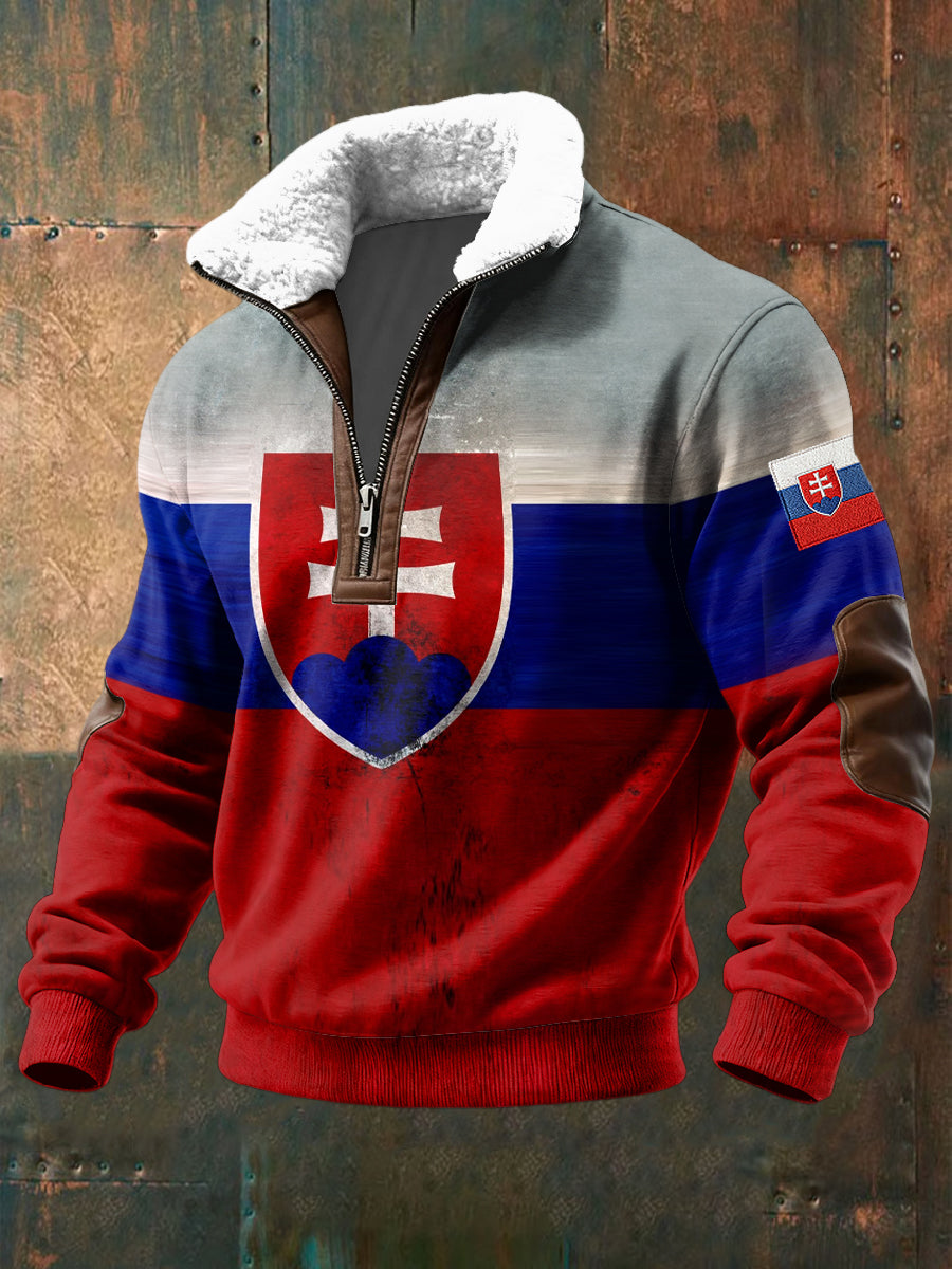 Pullover z kołnierzem z kołnierzem retro słowackiej flagi