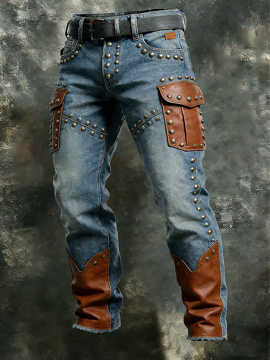 Męskie Retro Wakacje Biznesowe Zachodnie Nity Nadruk Art Casual Spodnie Robocze