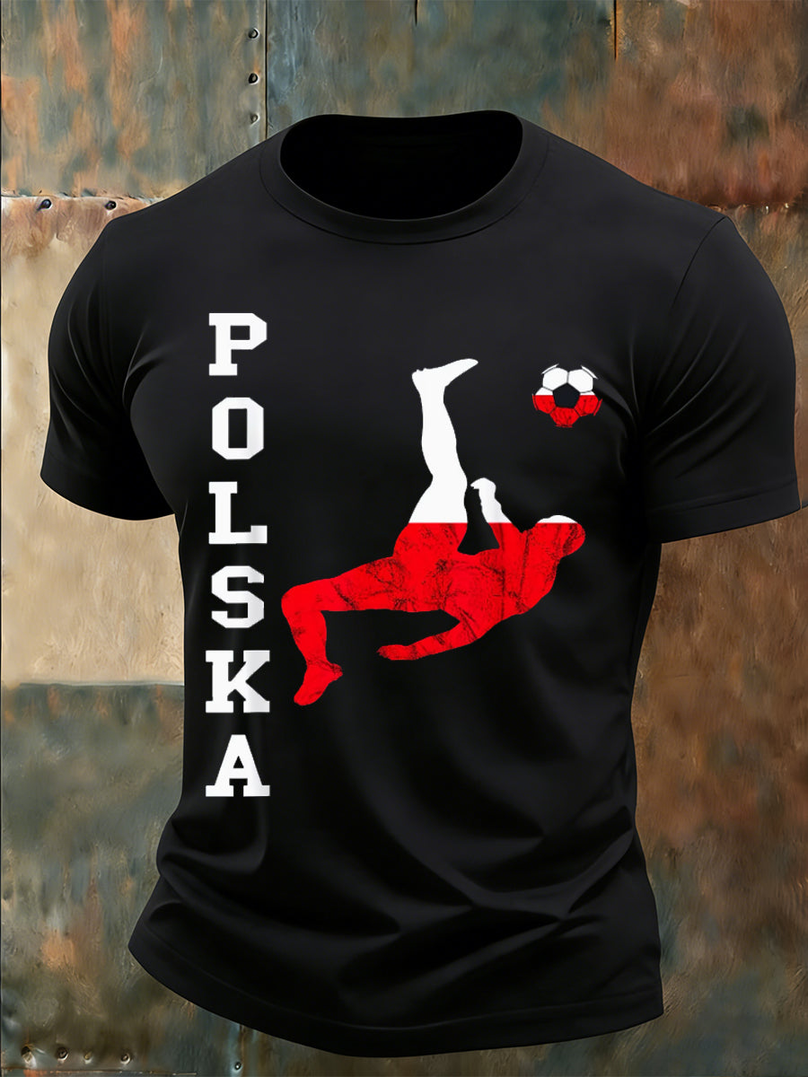 Męska koszulka z polską piłką nożną-nadruk tematyczny