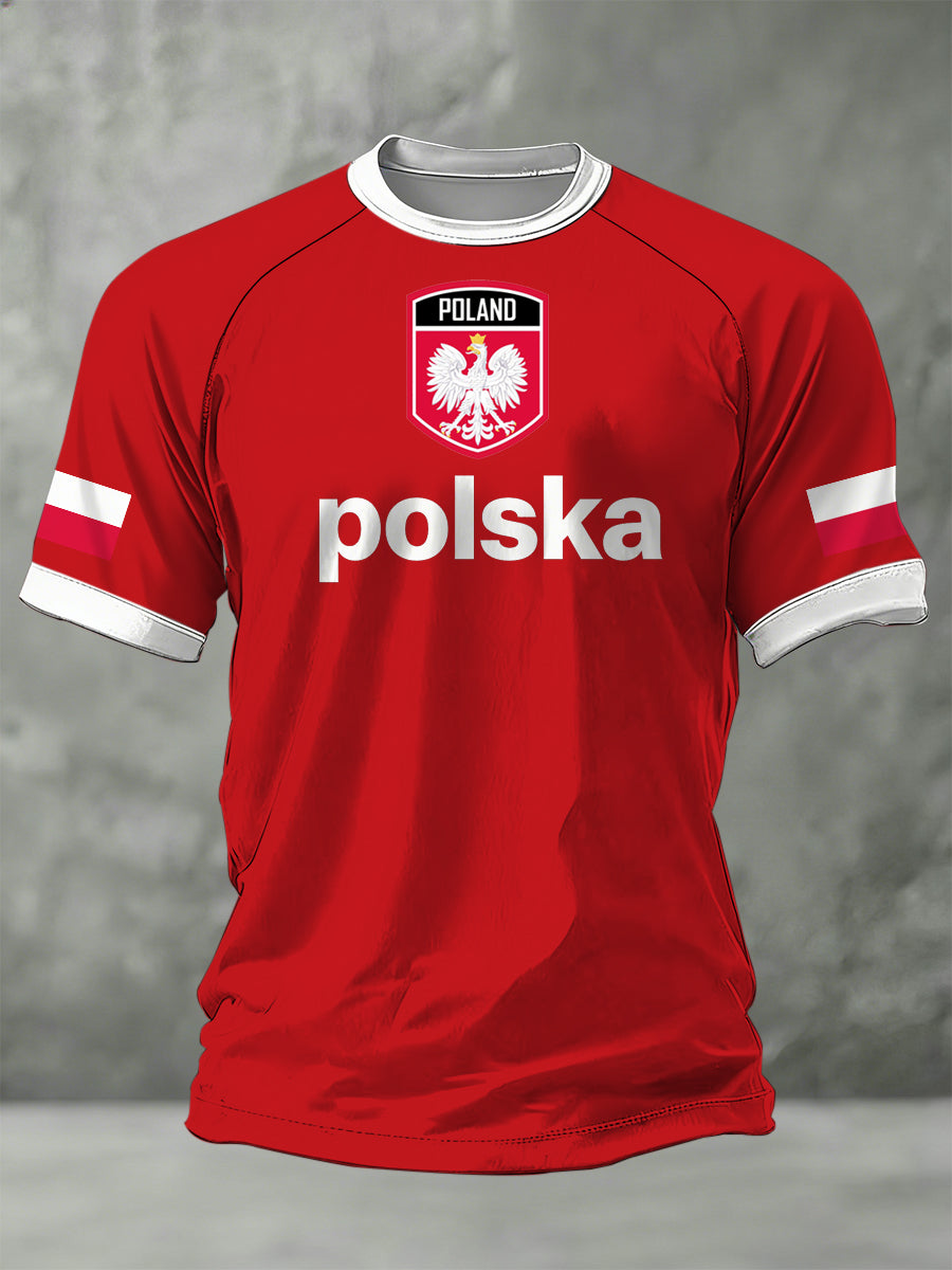 Męska koszulka z polską piłką nożną-nadruk tematyczny