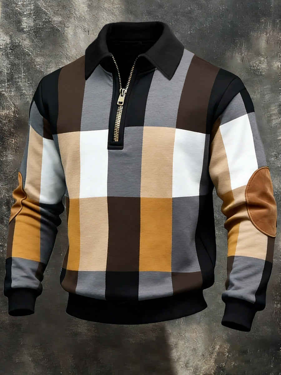 Męskie Retro Geometryczny Nadruk Colorblock Casualowa Bluza Half-Zip