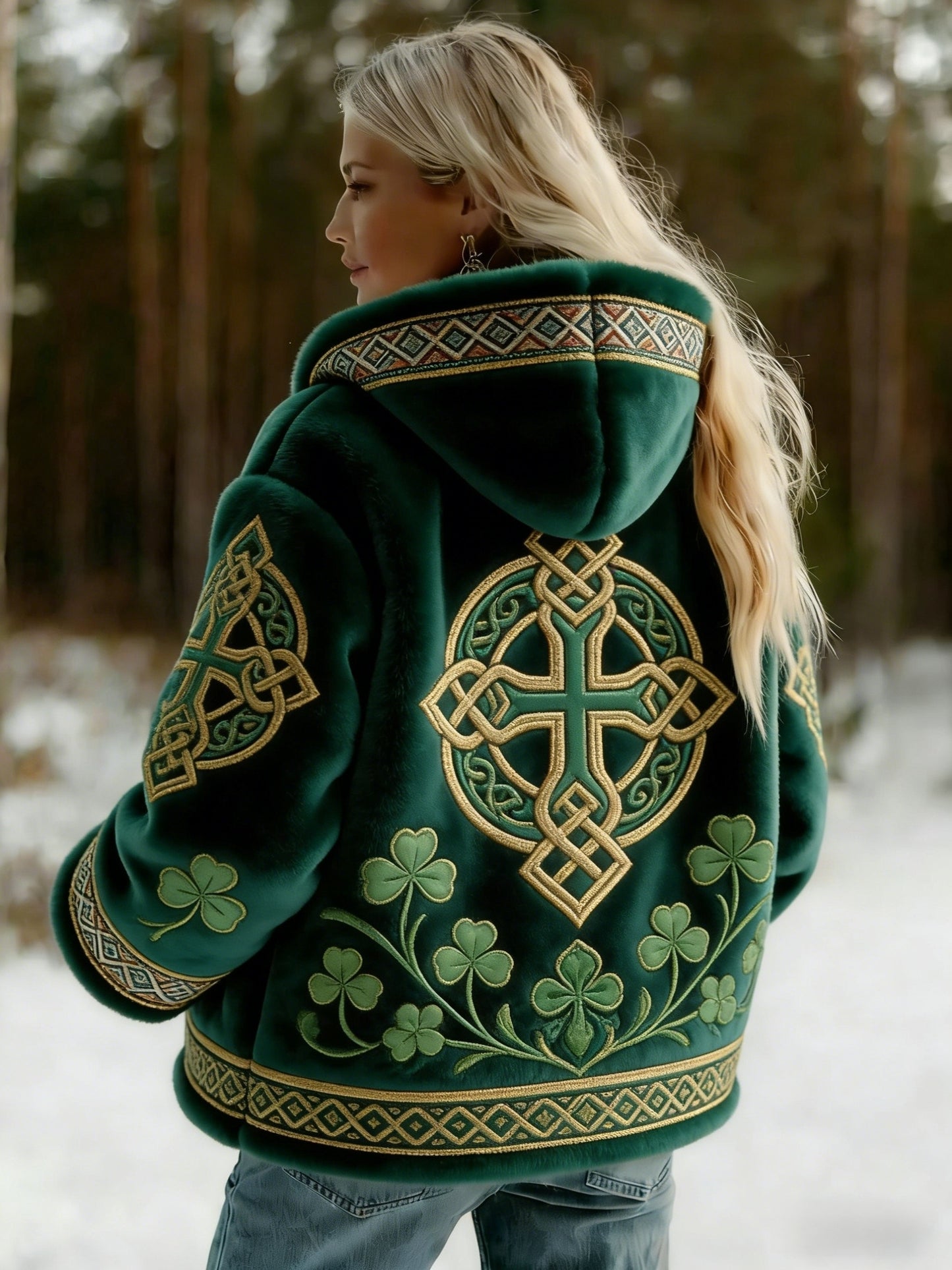 Damski Retro Viking Celtic Knot Nordic Style Casual Kurtka z kapturem