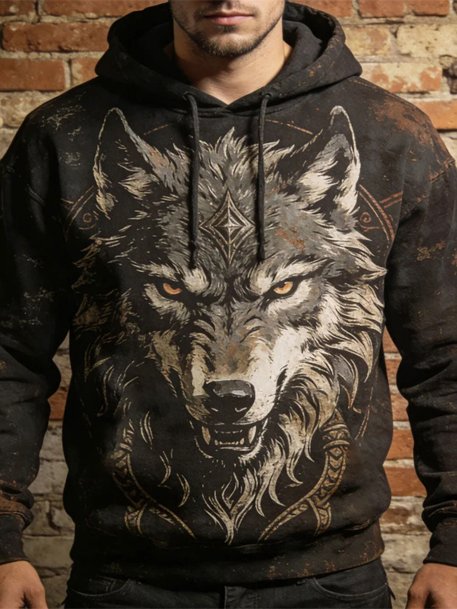 Męska bluza z kapturem z nadrukiem zwierząt Viking
