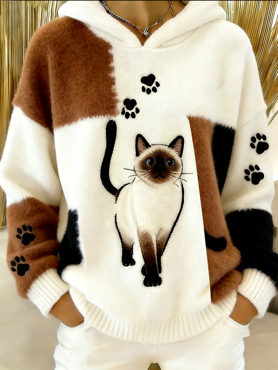 Damski sweter w stylu vintage z nadrukiem zwierzęcym Comfort