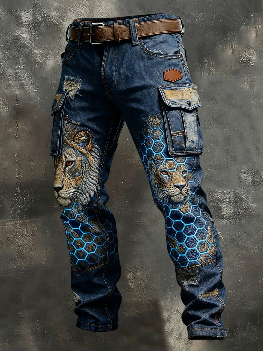Męskie spodnie robocze w stylu vintage Animal Print Art Business Casual