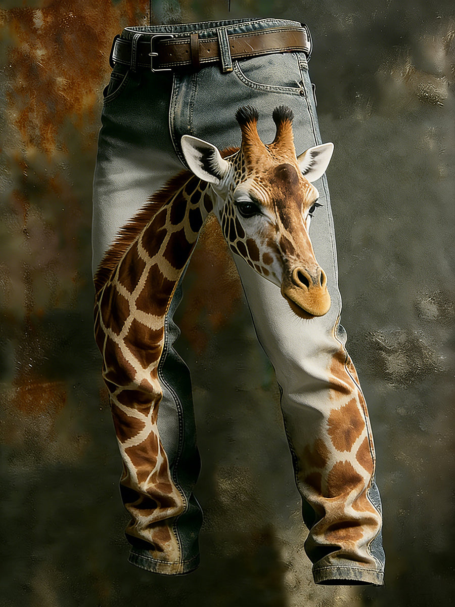 Męskie spodnie robocze w stylu vintage Animal Print Art Business Casual