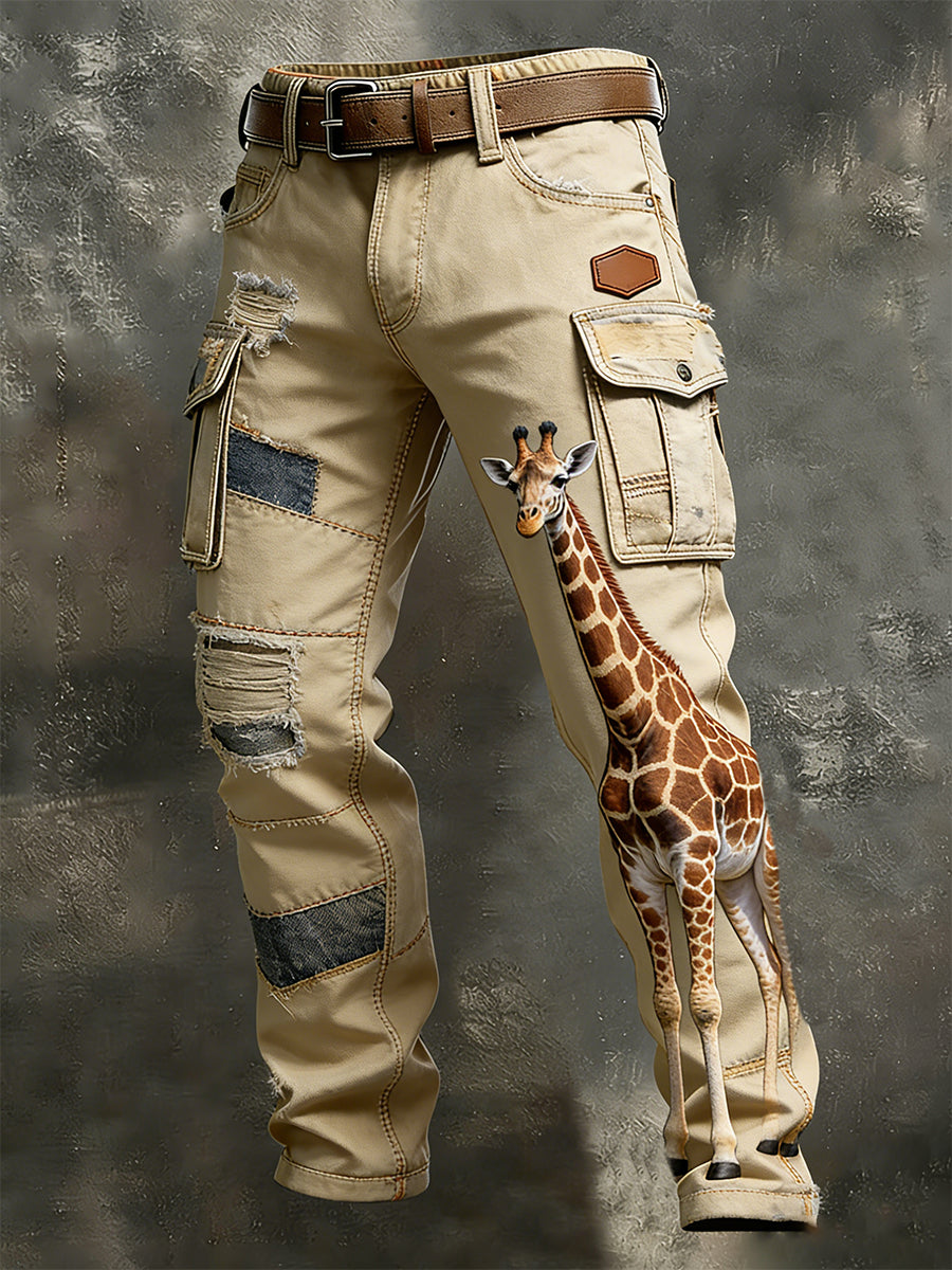 Męskie spodnie robocze w stylu vintage Animal Print Art Business Casual
