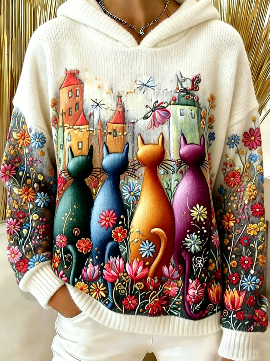 Damski sweter w stylu vintage z nadrukiem zwierzęcym Comfort