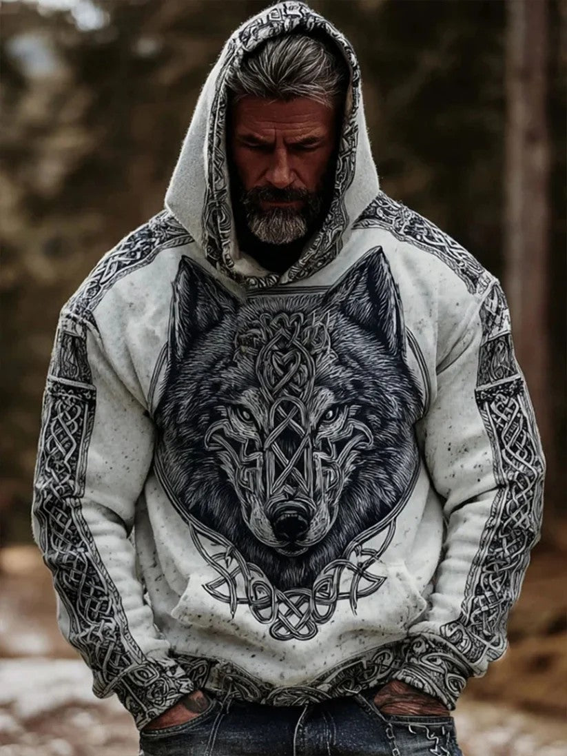Męska Vintage Viking Celtic Knot Wolf Print Gradient Bluza z kapturem